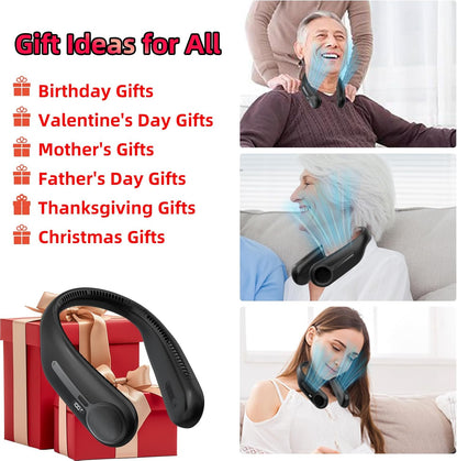 Portable Neck Fan,Hands Free Personal Wearable Bladeless Fan,6000mAh USB Rechargeable,360° Cooling,LED Display,4-Speeds,Birthday Gifts for Men Women Dad Mom,Fathers Day,Mothers Day Gifts (Black)